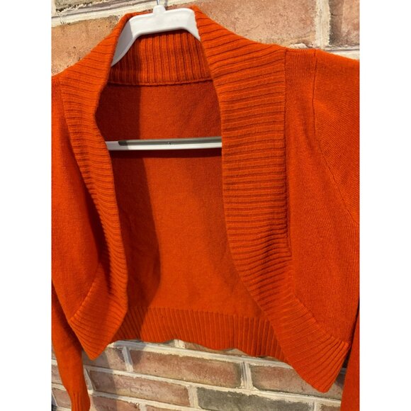 Orange Ribbed Open Front Cropped Cardigan Sweater Y2K - Picture 2 of 5